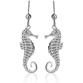 Sterling Silver Jewelry Sea-Theme Sea Horse Earring with Rhodium Plating for Women and Girls