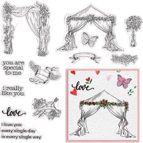 ALIBBON Wedding Theme Clear Stamps for Card Making and Photo Album Decorations, Love Sentiment Words Stamps, Valentines Heart Transparent Silicone Stamps for Crafting and DIY Scrapbooking