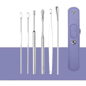 مجموعة إزالة شمع الأذن مكونة من 6 قطع، مجموعة أدوات تنظيف الأذن، أداة إزالة شمع الأذن مع حقيبة جلدية أرجواني فاتح D in Kuwait