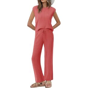 Imily Bela Womens 2 Piece Outfits Sweater Lounge Set Knit Sleeveless Pullover Top Wide Leg Pants Matching Sets