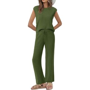 Imily Bela Womens 2 Piece Outfits Sweater Lounge Set Knit Sleeveless Pullover Top Wide Leg Pants Matching Sets in Kuwait