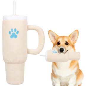 Insulated Cup Dog Toy, Funny Squeaky Toy for Chewers, Interactive Cute Plush and Stuffed Toy for Medium and Small Dogs, Perfect for Dog Birthday Gifts (40 oz, Apricot)