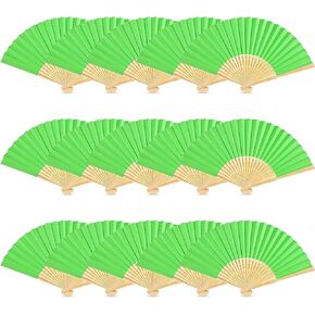 Woohome 15 PCS Hand Fan Foldable Paper Fan for Dancing, Part, Picnic, Wedding Party Gift, Guest Favour Wedding Decoration (Dark Green)