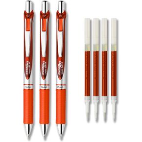 Pentel EnerGel Deluxe RTX Liquid Gel Ink Pen Set Kit, Pack of 3 with 4 Refills (Orange - 0.7mm)