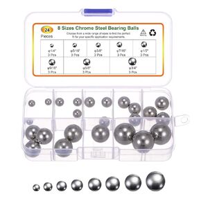 uxcell 24pcs G200 Precision Balls Assortment Kit 1/4" 5/16" 3/8" 7/16" 1/2" 9/16" 5/8" 3/4" 304 Stainless Steel Solid Bearing Balls