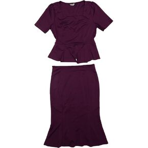 Allegra K Business Skirt Set for Women's 2 Piece Outfit Short Sleeve Peplum Top Fishtail Bodycon Skirts