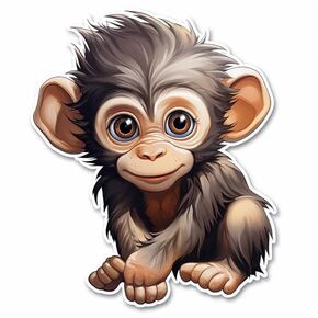 Cute Little Monkey Wildlife Vinyl Decal Waterproof Sticker for Laptop, Guitar, Skateboard, Luggage, Water Bottle, Car Bumper 5-inch (Design 3)