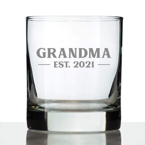 Grandma Est 2021 - New Grandmother Whiskey Rocks Glass Gift for First Time Grandparents - Bold 10.25 Oz Glasses
