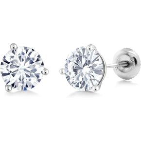 14K White Gold Forever Classic Moissanite from Charles & Colvard 3 Prong Martini Screw Back Stud Earrings For Women (2.00 Cttw, Round 6.5MM)