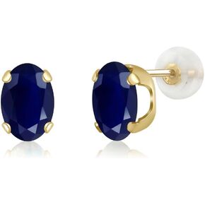 Gem Stone King 14K Yellow Gold Blue Sapphire Stud Earrings For Women (2.04 Cttw, Gemstone Birthstone, Oval 7X5MM)