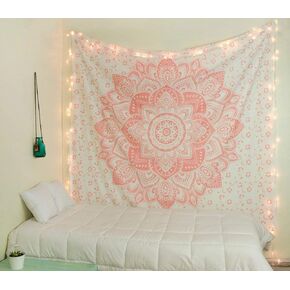 Popular Handicrafts Kp715 The Passion Gold Ombre Tapestry Indian Mandala Wall Art, Hippie Wall Hanging, Bohemian Bedspread (140x215cms) Gold on White