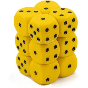 DND Dice Set-Chessex D&D Dice-16mm Opaque Yellow and Black Plastic Polyhedral Dice Set-Dungeons and Dragons Dice Includes 12 Dice – D6