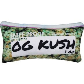 Impressed.co Bag-O-Weed OG Kush Ounce of Weed Parody Zip Bag - Heavy Duty Plush Dog Toy with Squeaker- Funny Print Pet Chew Toy - Stoner Gift for Small Medium and Large Dogs