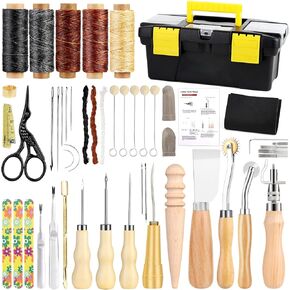 Leather Working Tools,5 Colors Waxed Thread,Leather Hand Sewing Needles with Leather Groover, Sewing Awl, and Other Leather Tools for Beginners Leather DIY in Kuwait