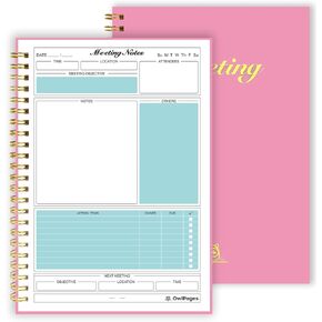 Meeting Notebook for Work with Action Items, Meeting Planner Organizer for Office Agenda Book Spiral Meeting Notes, 160 Pages, 7"x10", Pink