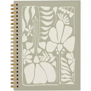 Retro 70s Groovy Botanical Flower Sage Green Lined Hardcover College Ruled Spiral Notebook Journal for Work Notes Journaling 5.5×8.3 Inch,Gifts for Flower Lovers Women Teen Girls