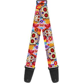 Buckle-Down GS-WTY008 Guitar Strap - Sugar Skull Starburst White/Multi Color, 2" Wide & 29-54" Length,Multicolor
