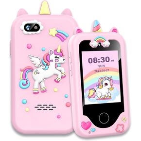 Nikuku Kids Smart Phone for Boys, Children Christmas Birthday Dinosaur Toys for 3-8 Years Old, Toddler Pretend Cellphone Girls Gifts with Music Player, Dual Camera, 8GB TF-Card(Blue)