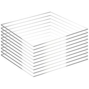 JINMURY 10 Pack 12" x 12" Clear Square Acrylic Sheets 1/8" Thick (3mm) Cast Acrylic Plexiglass Sheet Transparent Plastic Sheets for Sign, Laser Engraving and Cutting, Crafting, DIY Display Projects