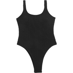 MakeMeChic Women's Textured One Piece Swimsuit Backless Scoop Neck High Cut Thong Bathing Suit