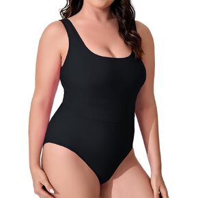SKIZZE One Piece Swimsuit Women Tummy Control Cross Back Plus Size Bathing Suit High Waisted Scoop Neck Swimwear