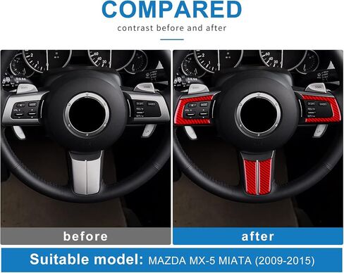 ألياف الكربون، لمازدا، إطار زر عجلة القيادة ديكور ملصق لمازدا MX-5 مياتا MX5 2006 2007 2008 2009 2010 2011 2012 2013 2014 2015، السيارات الداخلية (أسود) in Kuwait