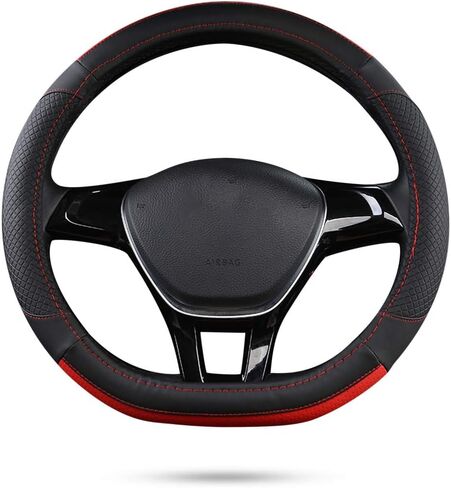 Ergocar Sport D-Shape غطاء عجلة قيادة السيارة غير قابل للانزلاق واقي عجلة قيادة السيارة من الألياف الدقيقة من جلد البولي يوريثان العالمي لقطر 38 سم (15 بوصة) in Kuwait