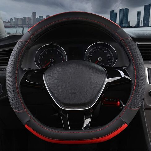 Ergocar Sport D-Shape غطاء عجلة قيادة السيارة غير قابل للانزلاق واقي عجلة قيادة السيارة من الألياف الدقيقة من جلد البولي يوريثان العالمي لقطر 38 سم (15 بوصة) in Kuwait