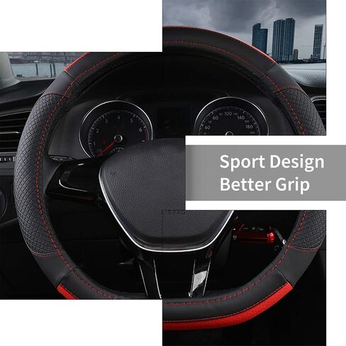 Ergocar Sport D-Shape غطاء عجلة قيادة السيارة غير قابل للانزلاق واقي عجلة قيادة السيارة من الألياف الدقيقة من جلد البولي يوريثان العالمي لقطر 38 سم (15 بوصة) in Kuwait