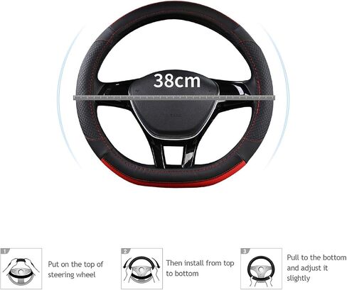 Ergocar Sport D-Shape غطاء عجلة قيادة السيارة غير قابل للانزلاق واقي عجلة قيادة السيارة من الألياف الدقيقة من جلد البولي يوريثان العالمي لقطر 38 سم (15 بوصة) in Kuwait