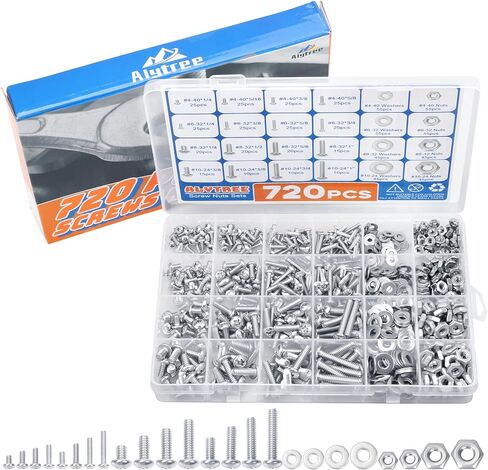 مجموعة متنوعة من الصواميل والمسامير 720 قطعة، 4-40/#6-32/#8-32/#10-24 مجموعة صواميل ومسامير رأس مقلاة فيليبس، مجموعة متنوعة من براغي الآلة صواميل ومسامير من الفولاذ المقاوم للصدأ غسالات مسطحة مع حقيبة in Kuwait