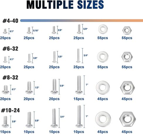 مجموعة متنوعة من الصواميل والمسامير 720 قطعة، 4-40/#6-32/#8-32/#10-24 مجموعة صواميل ومسامير رأس مقلاة فيليبس، مجموعة متنوعة من براغي الآلة صواميل ومسامير من الفولاذ المقاوم للصدأ غسالات مسطحة مع حقيبة in Kuwait