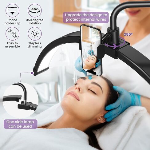 EASYINBEAUTY Lash Light for Eyelash Extensions, 3 Color Modes Esthetician Light with Phone Holder, Half Moon Lamp for Lashes, Height Adjustable LED Floor Lash Lamp for Beauty, Home and SPA (Black) in Saudi Arabia