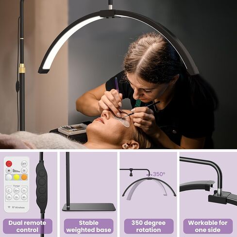 EASYINBEAUTY Lash Light for Eyelash Extensions, 3 Color Modes Esthetician Light with Phone Holder, Half Moon Lamp for Lashes, Height Adjustable LED Floor Lash Lamp for Beauty, Home and SPA (Black) in Saudi Arabia