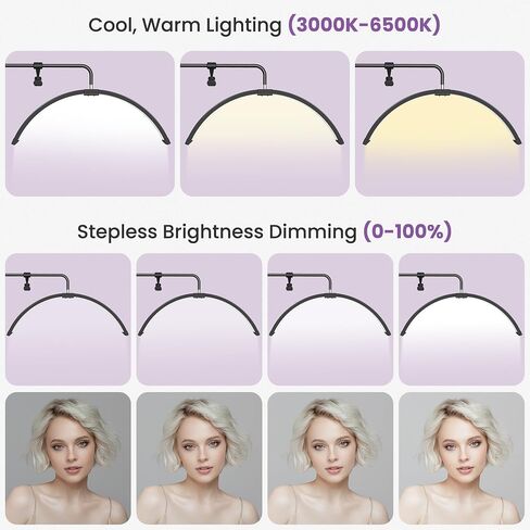 EASYINBEAUTY Lash Light for Eyelash Extensions, 3 Color Modes Esthetician Light with Phone Holder, Half Moon Lamp for Lashes, Height Adjustable LED Floor Lash Lamp for Beauty, Home and SPA (Black) in Saudi Arabia