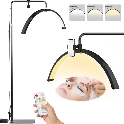 EASYINBEAUTY Lash Light for Eyelash Extensions, 3 Color Modes Esthetician Light with Phone Holder, Half Moon Lamp for Lashes, Height Adjustable LED Floor Lash Lamp for Beauty, Home and SPA (Black) in Saudi Arabia