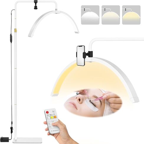 EASYINBEAUTY Lash Light for Eyelash Extensions, 3 Color Modes Esthetician Light with Phone Holder, Half Moon Lamp for Lashes, Height Adjustable LED Floor Lash Lamp for Beauty, Home and SPA (Black) in Saudi Arabia