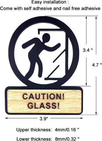 2 Pack Caution Glass Signs - 3D Acrylic Caution glass Sign Graphics - Ideal for Clear Glass Door in Businesses Public Places - 3.9" × 4.7" Self Adhesive Caution Glass Warning Sign, Safety Warning Sign in Saudi Arabia