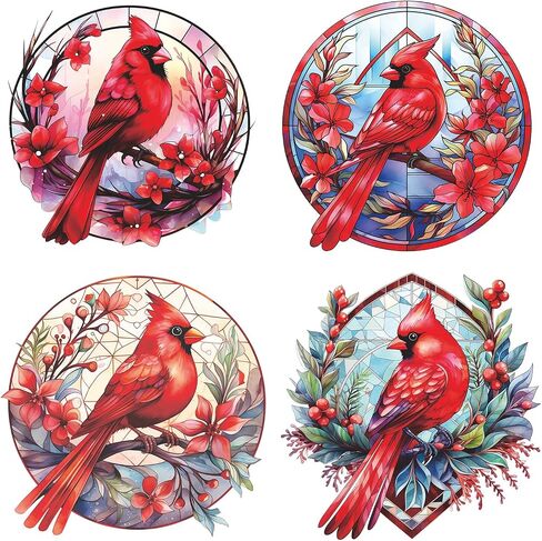 4Pcs Cardinal Window Stickers,Cardinal Self-Adhesive Glass Windows Stickers for Birds Lover,Window Clings with Cardinal for Home Decor Christmas Birthday Gift in Saudi Arabia