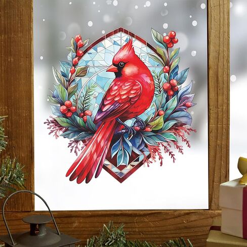 4Pcs Cardinal Window Stickers,Cardinal Self-Adhesive Glass Windows Stickers for Birds Lover,Window Clings with Cardinal for Home Decor Christmas Birthday Gift in Saudi Arabia