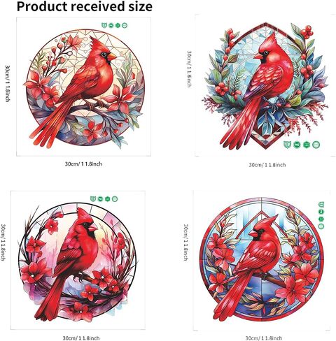 4Pcs Cardinal Window Stickers,Cardinal Self-Adhesive Glass Windows Stickers for Birds Lover,Window Clings with Cardinal for Home Decor Christmas Birthday Gift in Saudi Arabia