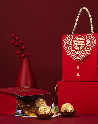 20pcs Chinese Wedding Candy Boxes Wedding Gift Wrapping Bags Portable Chocolate Treat Gift Packing Boxes for Bridal Shower Birthday Wedding Party Decoration(Clover) in Saudi Arabia
