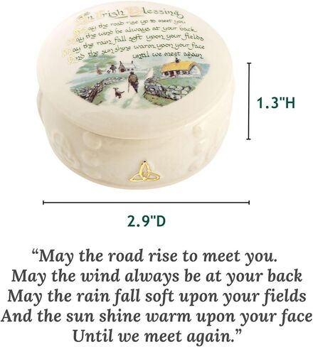 صندوق حلية صغير كلاسيكي أيرلندي بليسينج من بيليك مع غطاء ولمسات ذهبية عيار 24 قيراط - صندوق مجوهرات صغير للرجال والنساء - ديكور خزانة ملابس مصنوع يدويًا من البورسلين، حافظة تذكارية/مسبحة - صندوق ديكور صغير in Kuwait