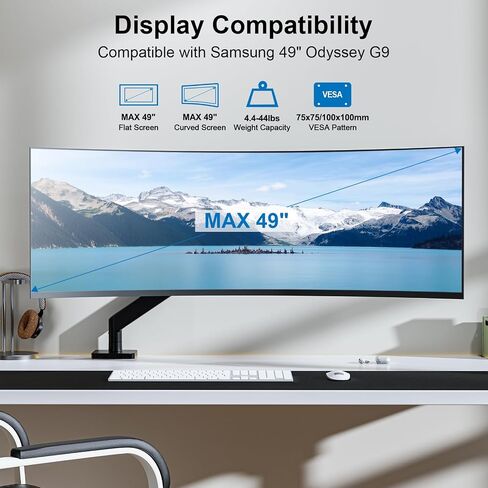 Single Monitor Mount for Max 49 inches Ultrawide Computer Screen, Premium Aluminum Heavy Duty Gas Spring Monitor Arm Hold 4.4 to 44 lbs, Full Motion Monitor Desk Mount, VESA Mount 75/100mm in Saudi Arabia