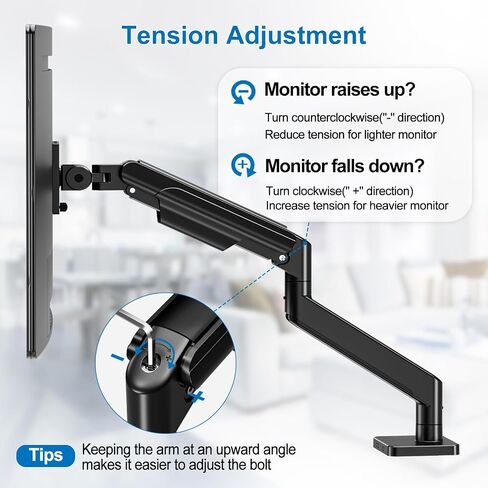 Single Monitor Mount for Max 49 inches Ultrawide Computer Screen, Premium Aluminum Heavy Duty Gas Spring Monitor Arm Hold 4.4 to 44 lbs, Full Motion Monitor Desk Mount, VESA Mount 75/100mm in Saudi Arabia