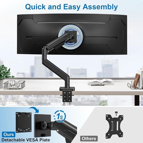 Single Monitor Mount for Max 49 inches Ultrawide Computer Screen, Premium Aluminum Heavy Duty Gas Spring Monitor Arm Hold 4.4 to 44 lbs, Full Motion Monitor Desk Mount, VESA Mount 75/100mm in Saudi Arabia