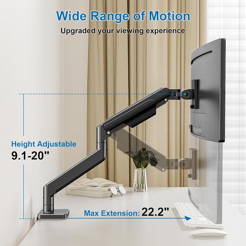 Single Monitor Mount for Max 49 inches Ultrawide Computer Screen, Premium Aluminum Heavy Duty Gas Spring Monitor Arm Hold 4.4 to 44 lbs, Full Motion Monitor Desk Mount, VESA Mount 75/100mm in Saudi Arabia