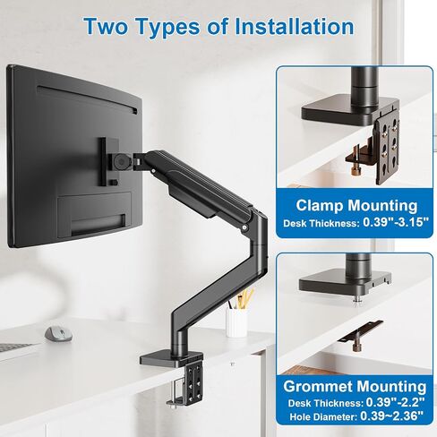 Single Monitor Mount for Max 49 inches Ultrawide Computer Screen, Premium Aluminum Heavy Duty Gas Spring Monitor Arm Hold 4.4 to 44 lbs, Full Motion Monitor Desk Mount, VESA Mount 75/100mm in Saudi Arabia