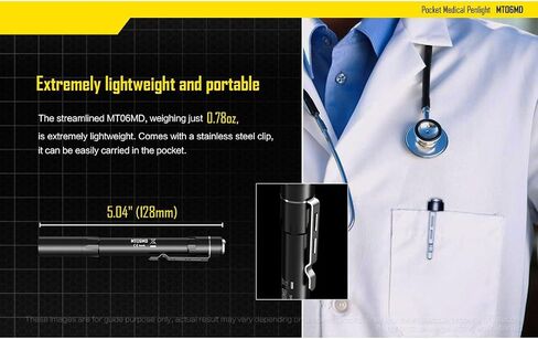 Nitecore MT06MD مصباح يدوي Penlight، 180 لومن LED للأطباء والممرضات وEMTs مع بطاريات AAA 2X ومنظم بطارية تكتيكي لومن (أسود مع مقياس الحدقة) in Saudi Arabia