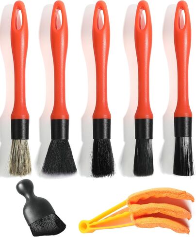 طقم 7 قطع ناعمة لتفصيل السيارة، 5 فرشاة لتفصيل شعر الخنزير، 1 فرشاة تنظيف داخلية للسيارة بتصميم قوس، 1 فرشاة تنفيس الهواء، مجموعة فرش تفصيل السيارة لوازم تنظيف لتنظيف السيارة من الداخل in Kuwait